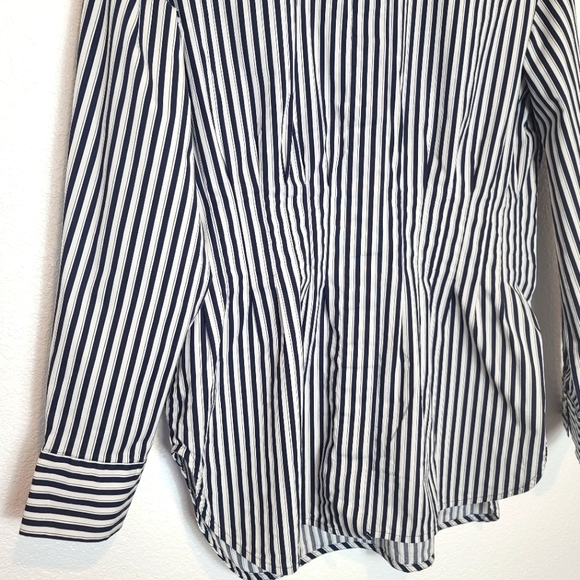 COS Women's Striped Gathered Waist Long Sleeve Button Down Shirt Size 8 - Picture 7 of 9